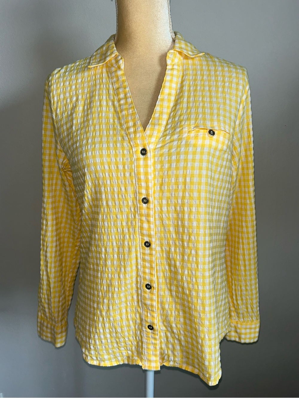 NEW Kut from the Kloth Yellow & White Gingham Shirt Sz S